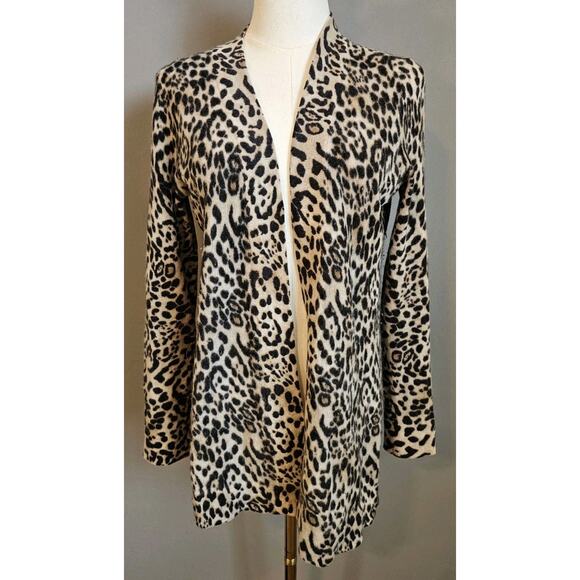 Charter Club 100% Cashmere Leopard Animal Print Open Front Cardigan Sweater SZ M - Picture 1 of 8